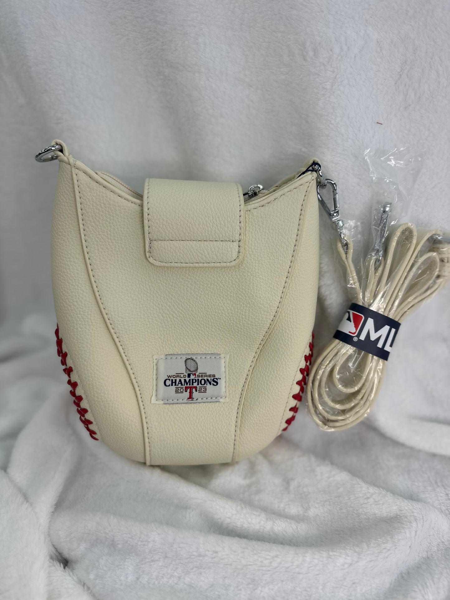 MLB Cream Leather TX Rangers Baseball Crossbody