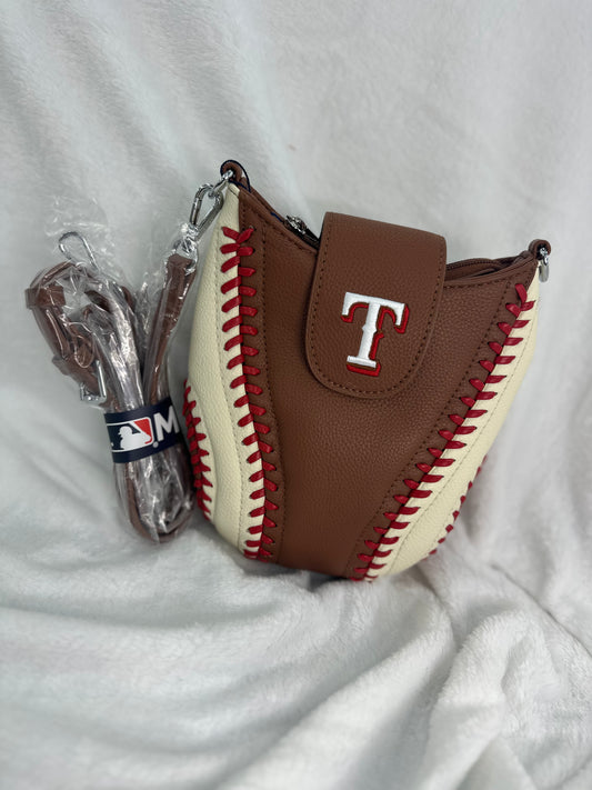 MLB Brown/Cream Leather TX Rangers Baseball Crossbody