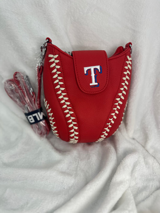 MLB Red Leather TX Rangers Baseball Crossbody