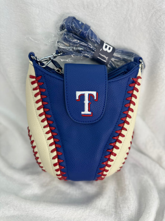 MLB Blue/Cream Leather TX Rangers Baseball Crossbody