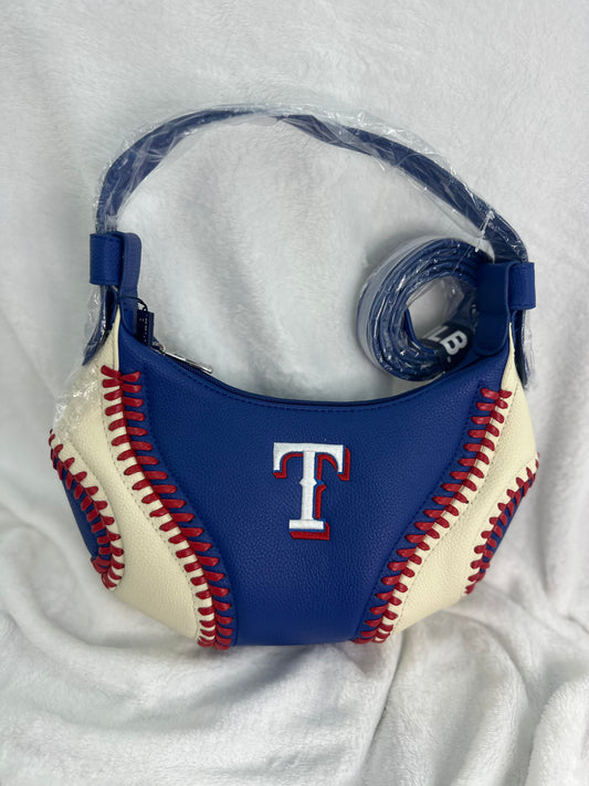 MLB Small Blue/Cream Leather Shoulder TX Rangers Baseball Purse