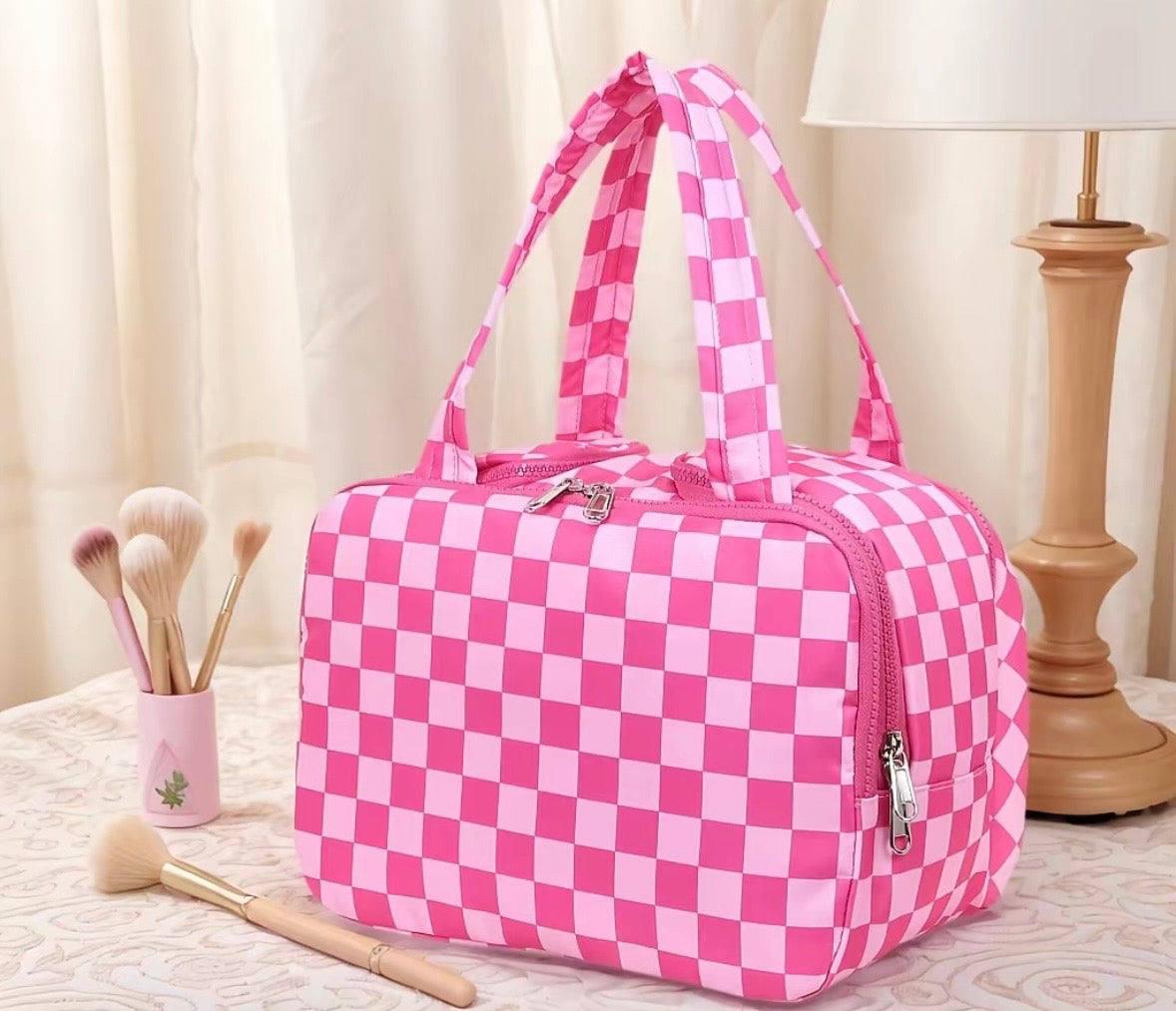 Checkered Large Toiletry Bag