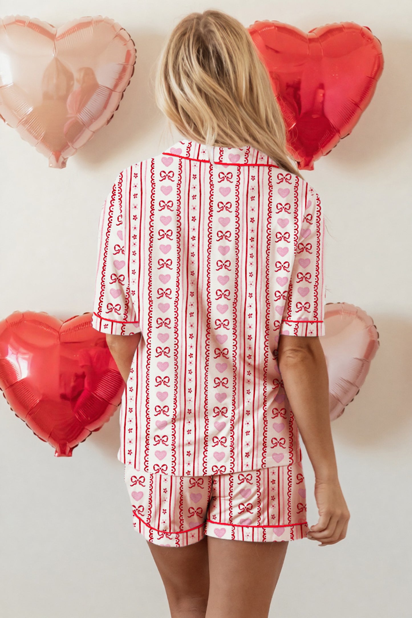 Red Bow Heart Ribbon Short PJ Set