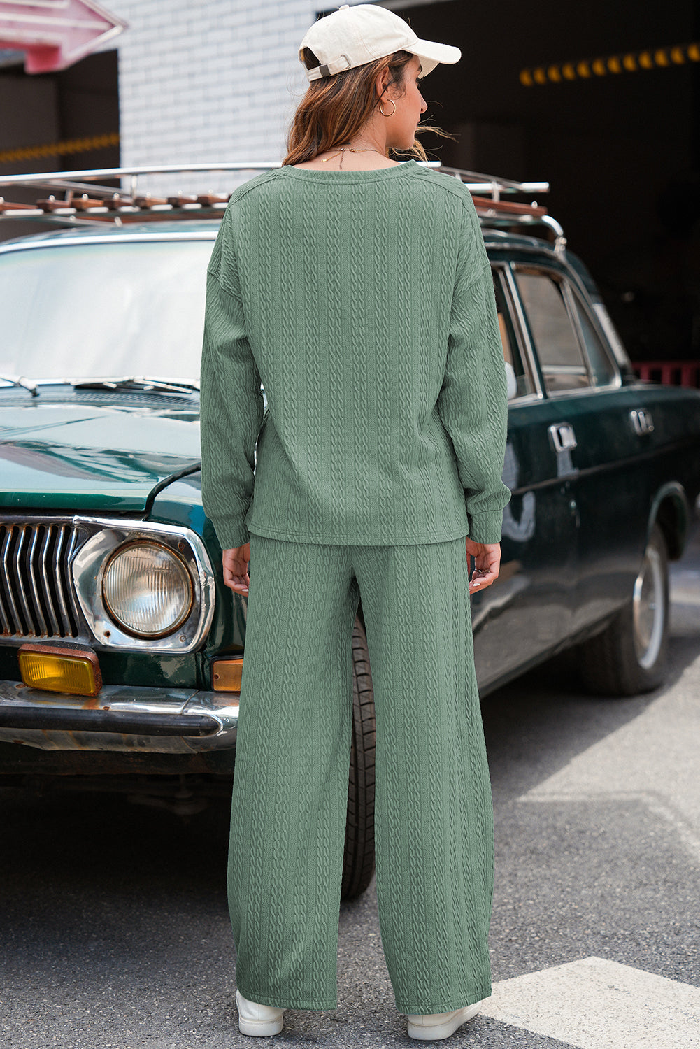 Smoke Green RoundNeck Sweatshirt/Pant Set