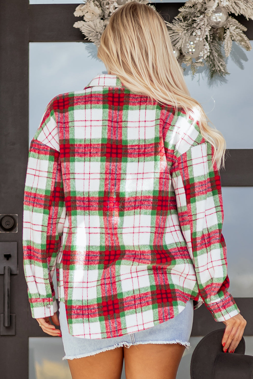 Red XMas Plaid Flannel Shacket
