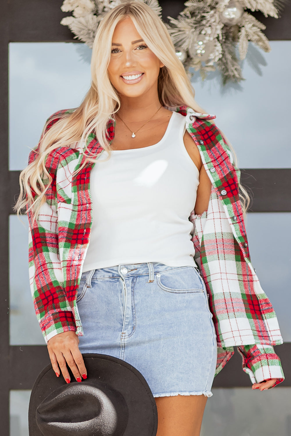 Red XMas Plaid Flannel Shacket
