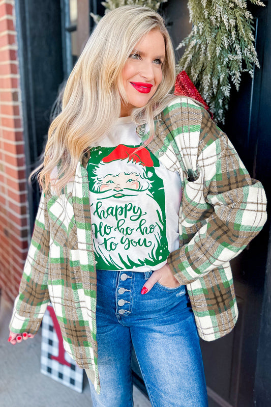 Khaki XMas Plaid Flannel Shacket