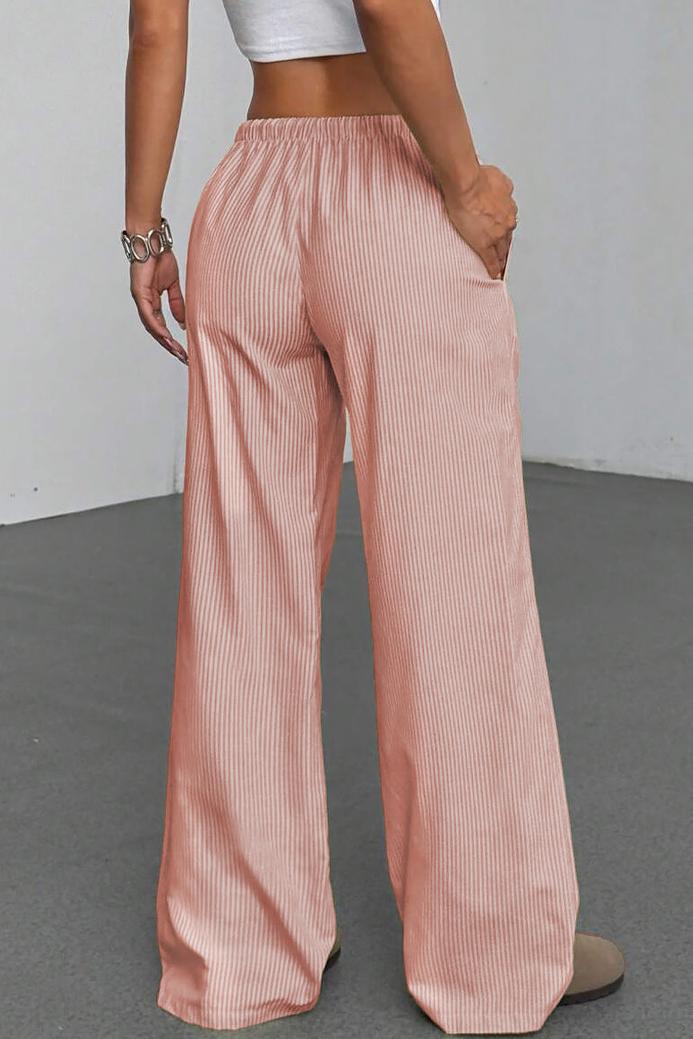 PLUS Pink Stripe Drawstring Loose Pants