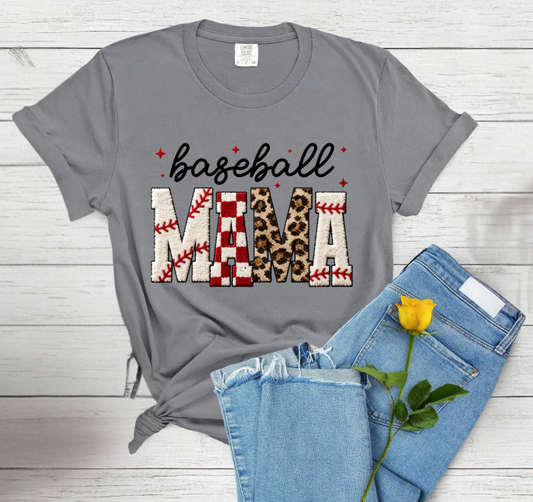 Baseball Mama faux embroidery