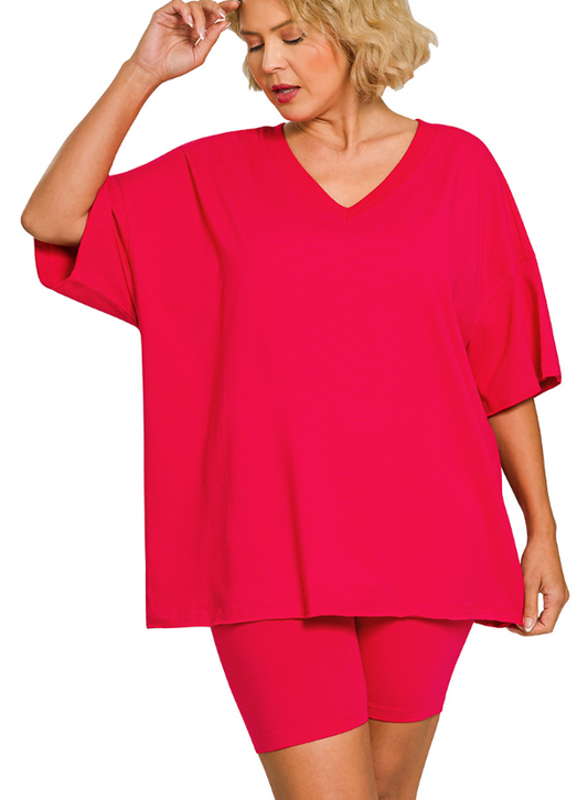 PLUS Cotton VNeck/Bike Short Set