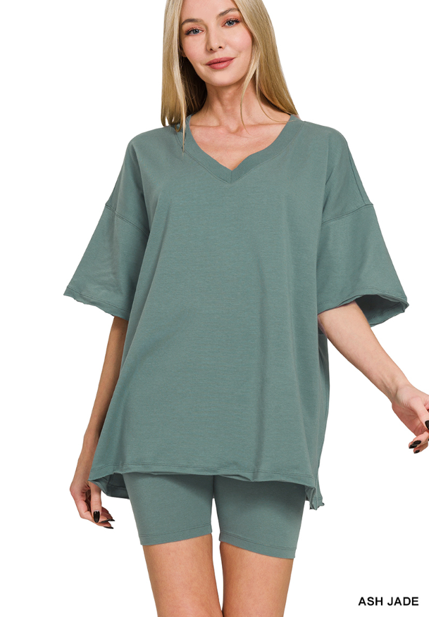 Cotton VNeck/Biker Short Set