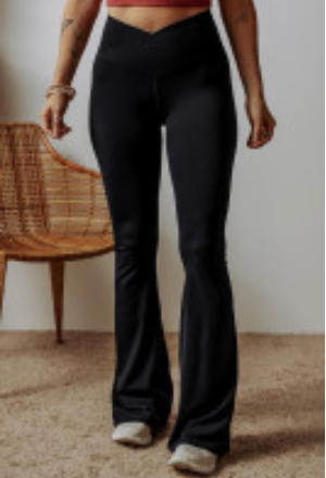 Black Crossover HW Flared Leggings