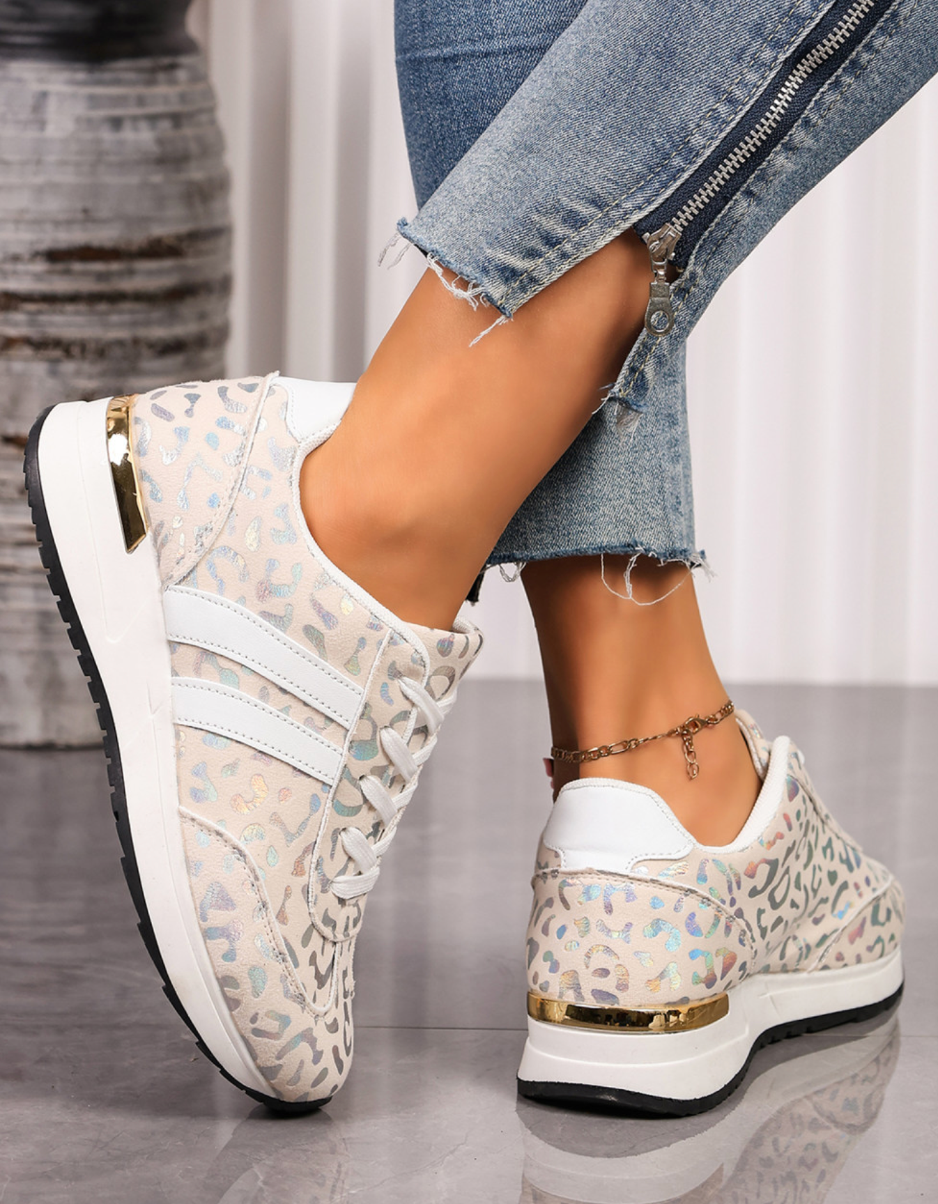 White Leopard Sneakers