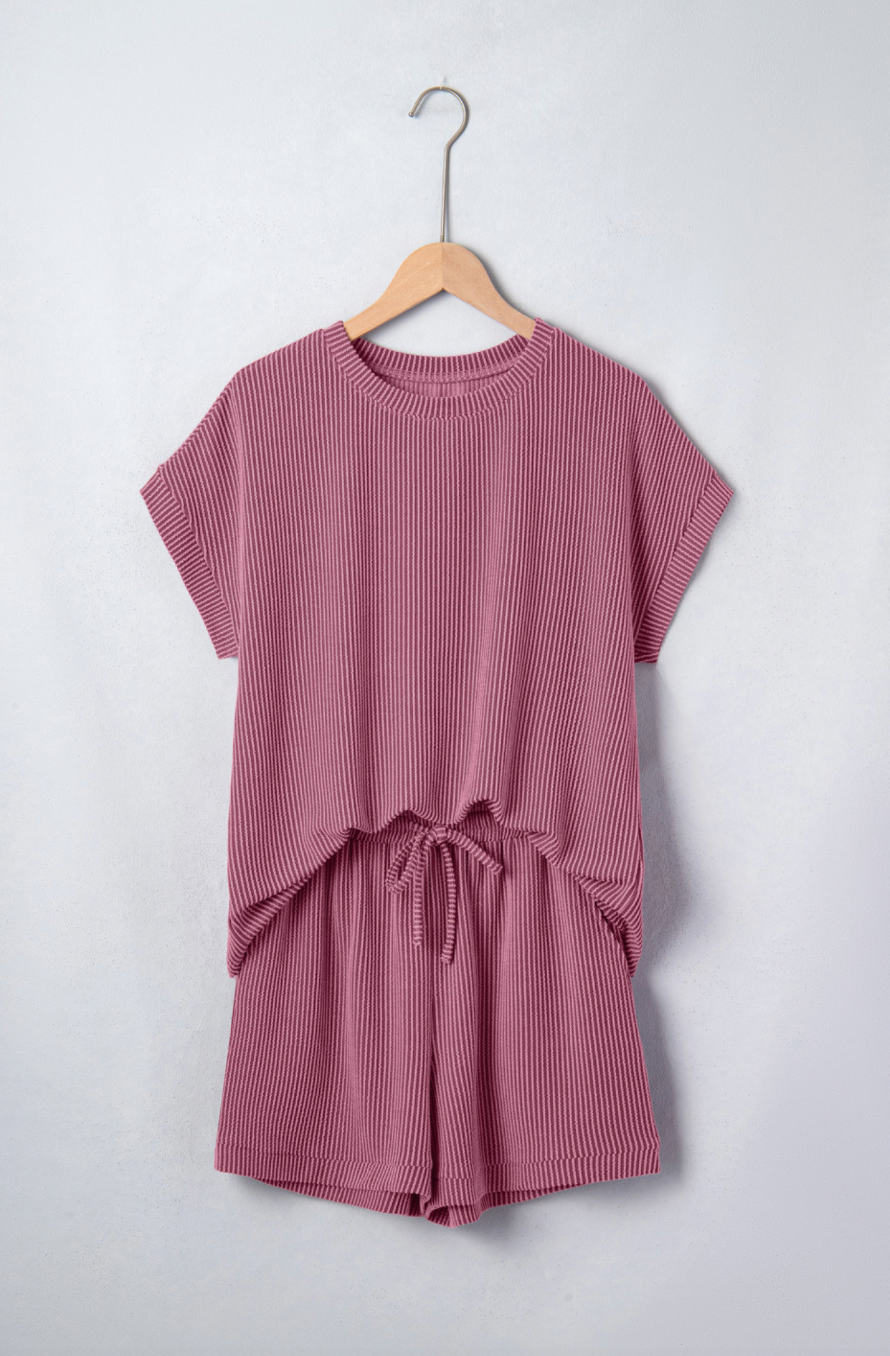 Pitaya Pink Ribbed Drawstring Short Set