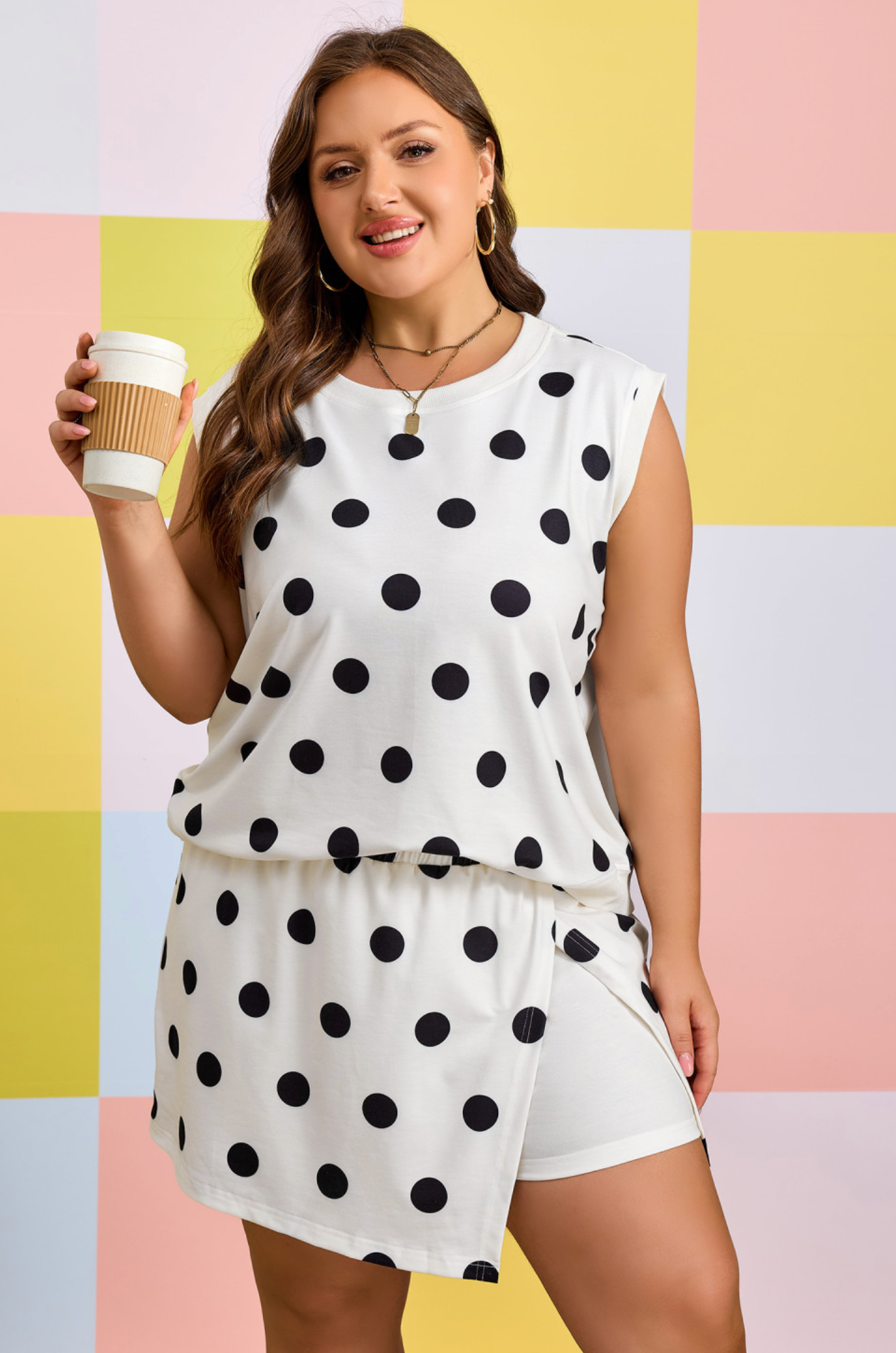 PLUS White Polka Dot Tank/Skort Set