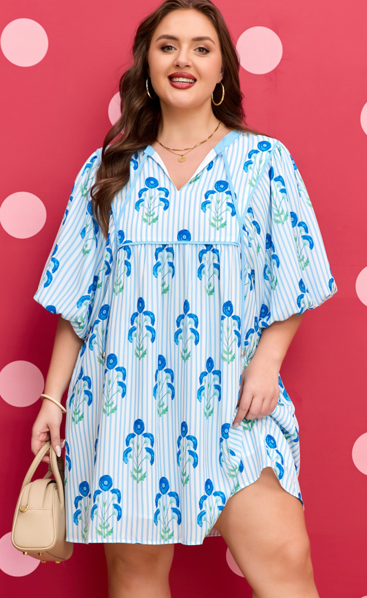 PLUS Sky Blue Floral Bubble Dress
