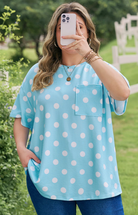 PLUS Sky Blue Ribbed Polka Dot Tee