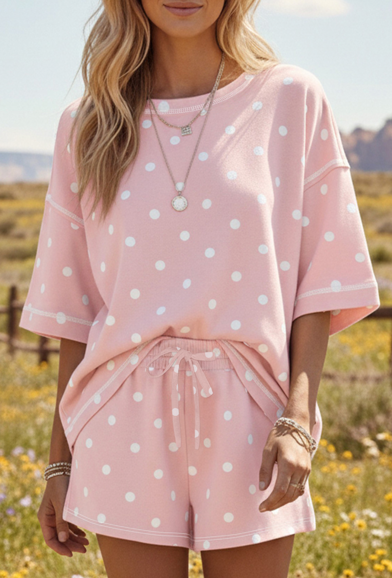 Pink Polka Dot Top/Short Set