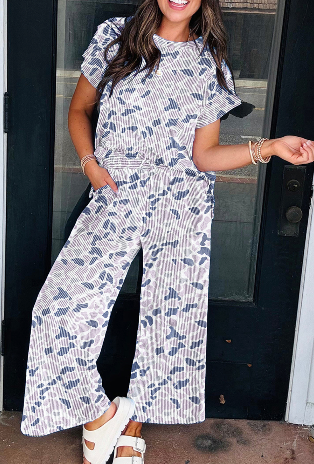 Camo Ribbed Tee/Drawstring Pant Set