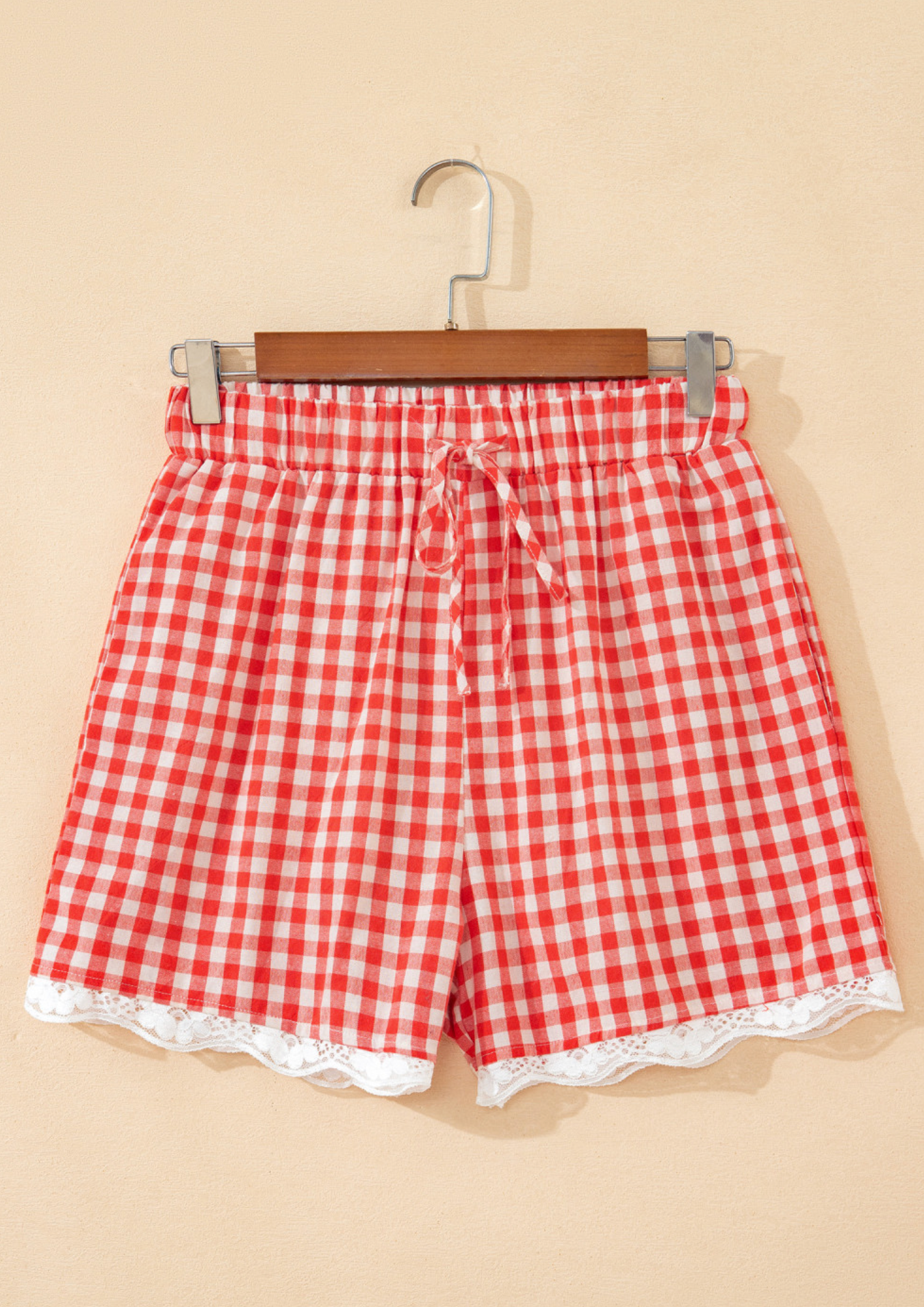 Red Plaid Lace Hem Shorts