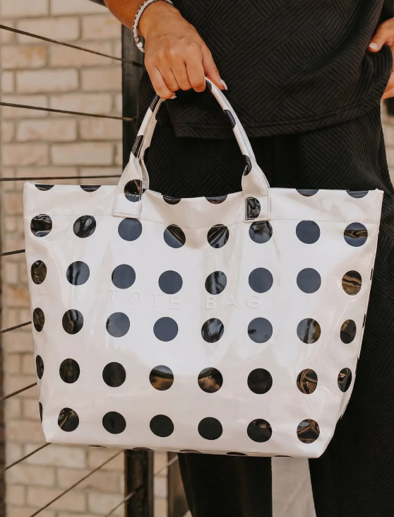Black Polka Dot Waterproof Tote Bag