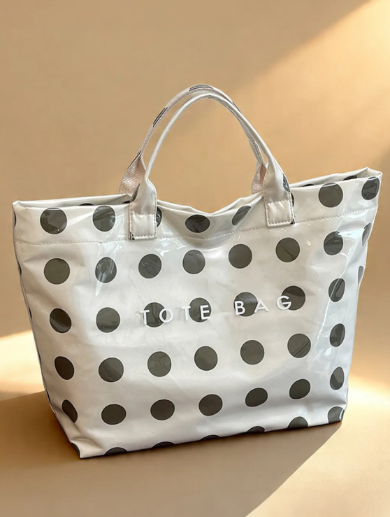 Black Polka Dot Waterproof Tote Bag
