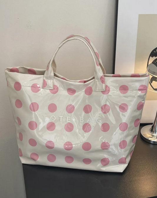 Light Pink Polka Dot Waterproof Tote Bag