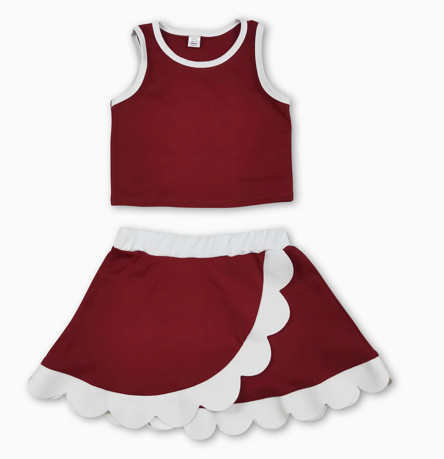 Maroon/White Scallop Girls Active Set