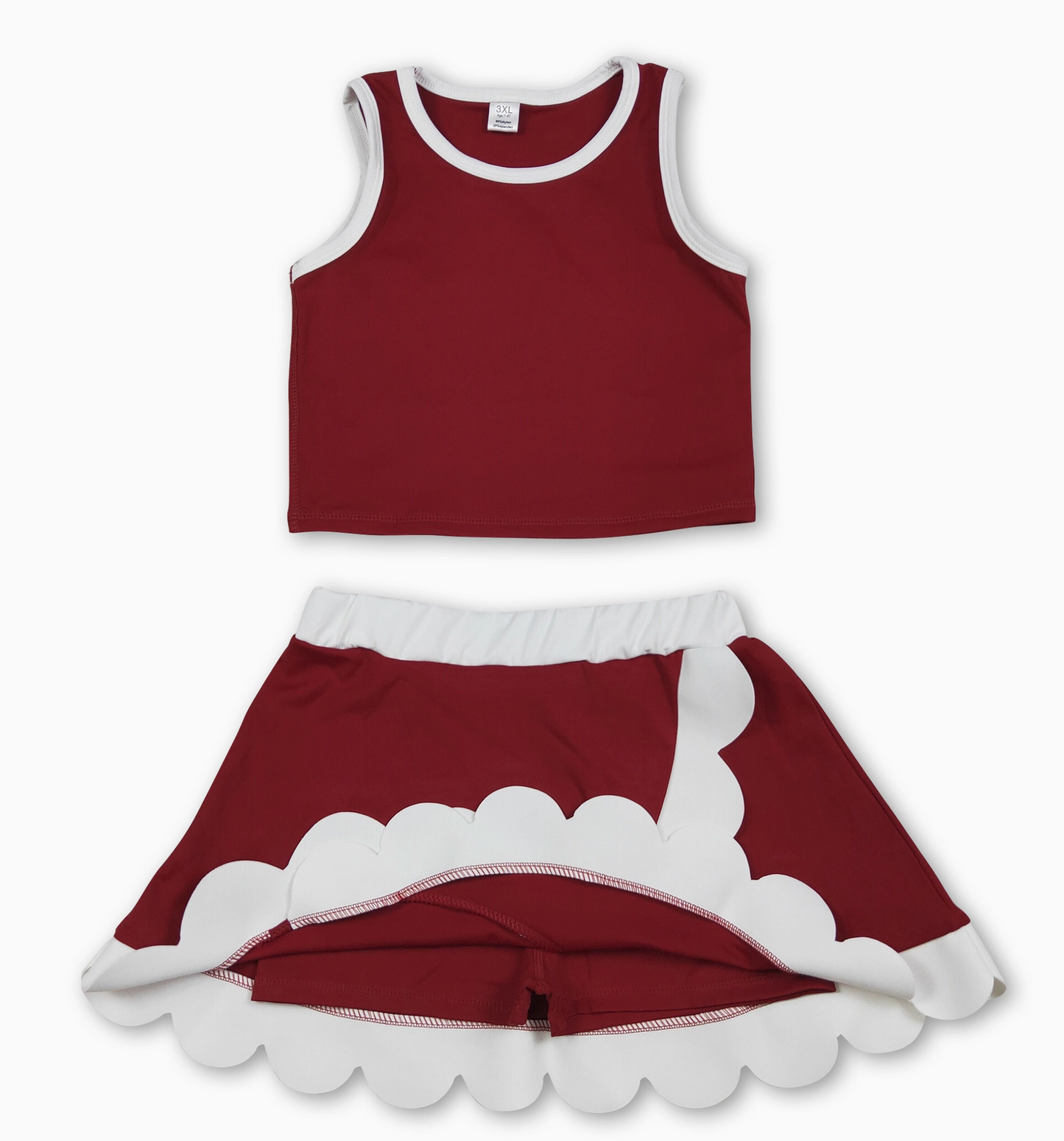 Maroon/White Scallop Girls Active Set