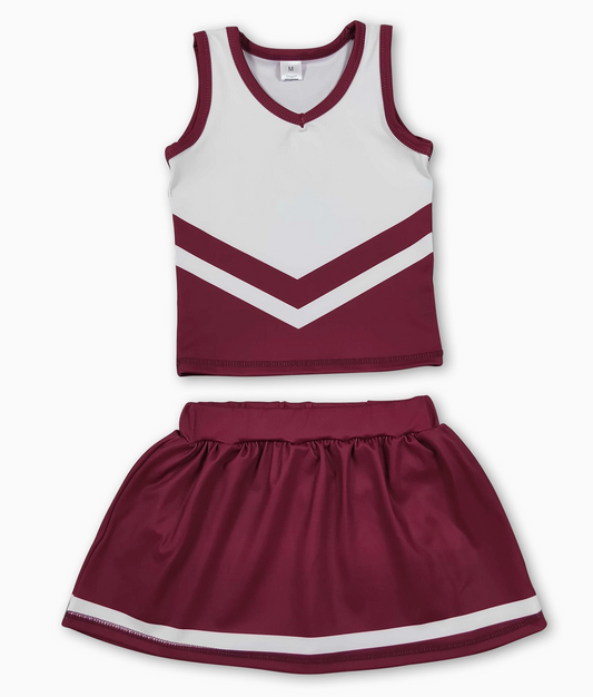 Sleeveless White/Maroon Girls Active Set