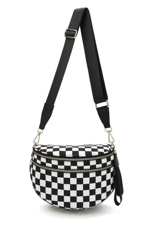 Black Checkered Double Zip Bag