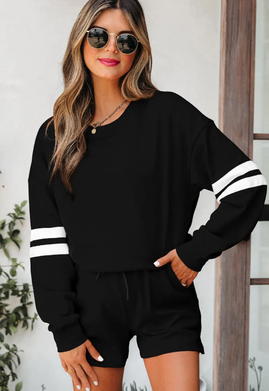 Black Varsity Sweatshirt/Short Set
