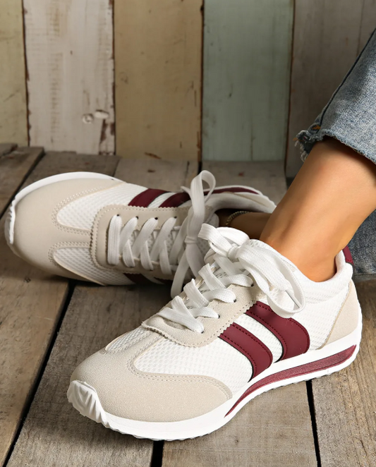 White/Maroon Patchwork Sneakers