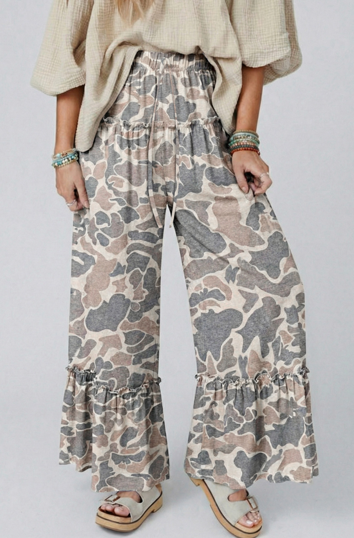 Multicolour Camo Wide Leg Pant