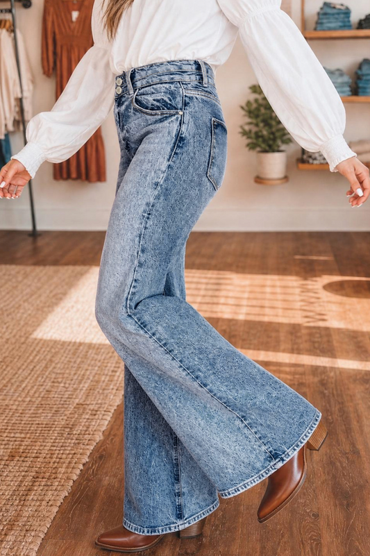Beau Blue Acid Wash Flare Jean