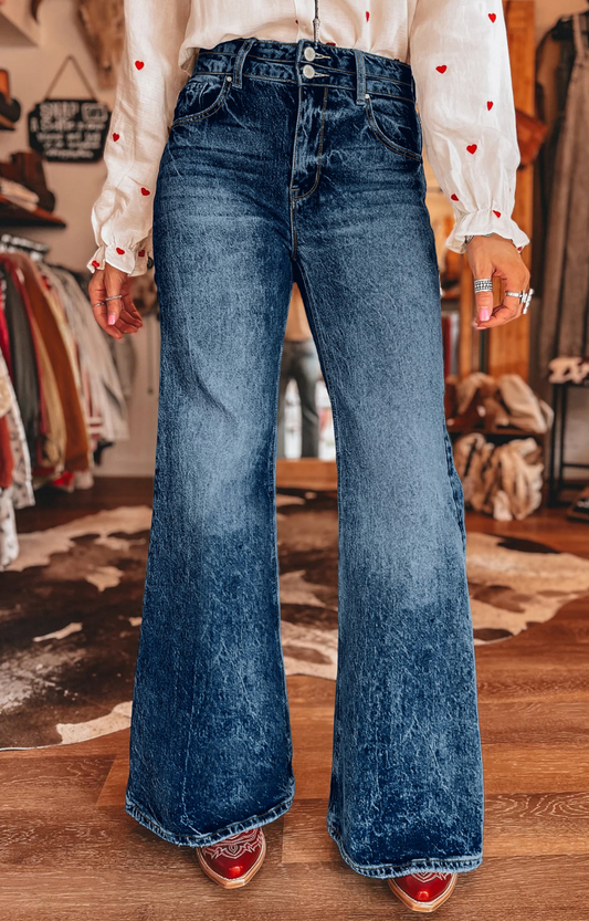 Sail Blue Acid Wash Flare Jean