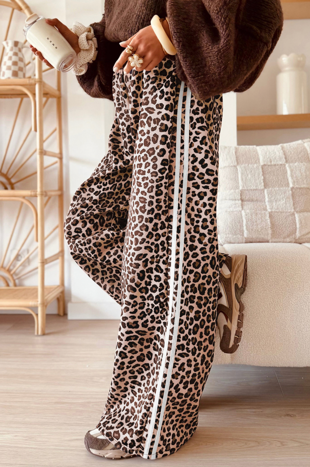 Beige Leopard Stripe Wide Leg Pant