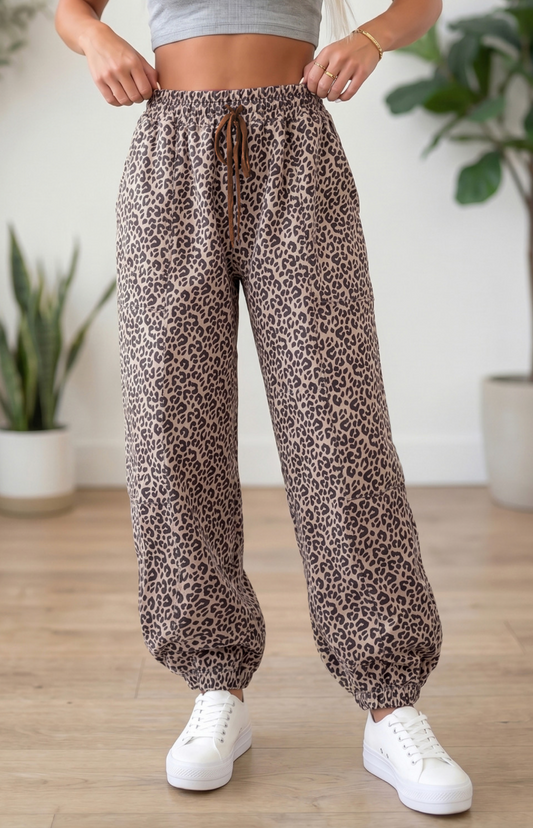 Khaki Leopard Elastic Ankle Pant