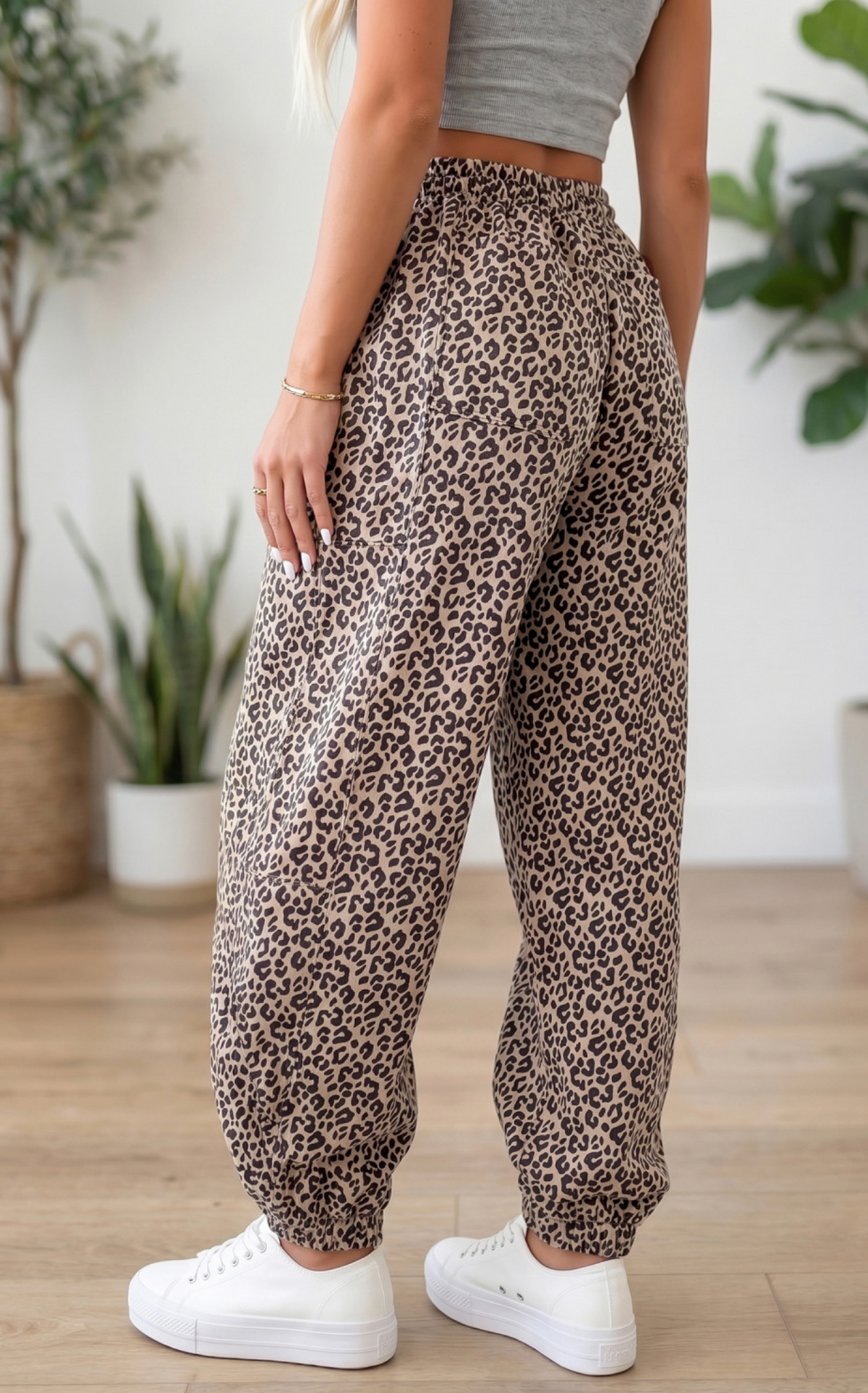 Khaki Leopard Elastic Ankle Pant