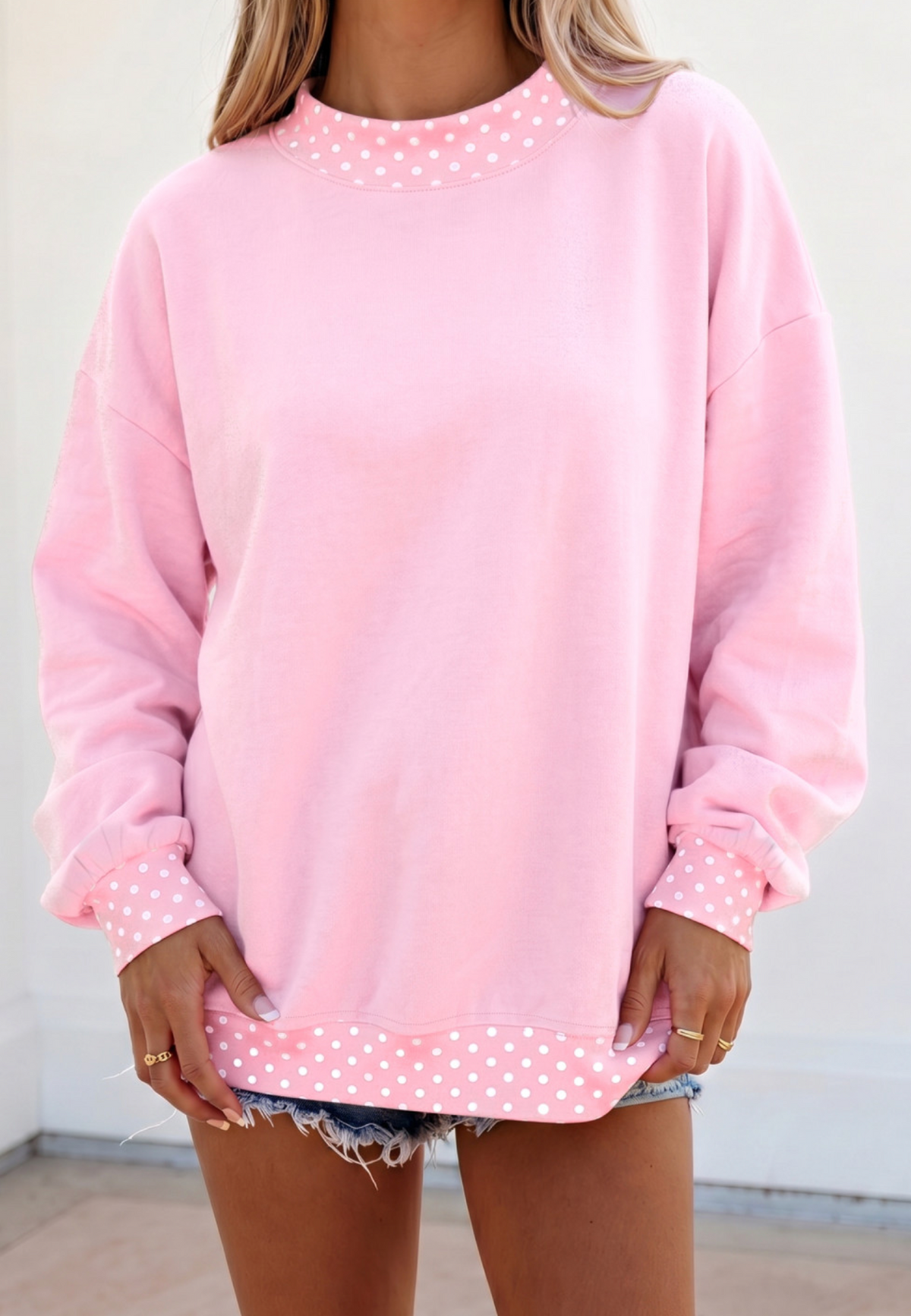 Pink Polka Dot Oversized Sweatshirt