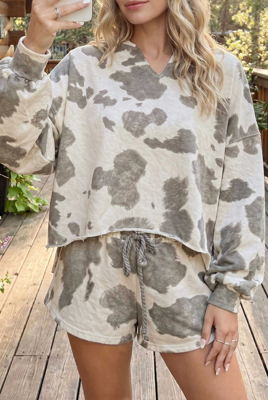 Western Cow Print LS/Short Set