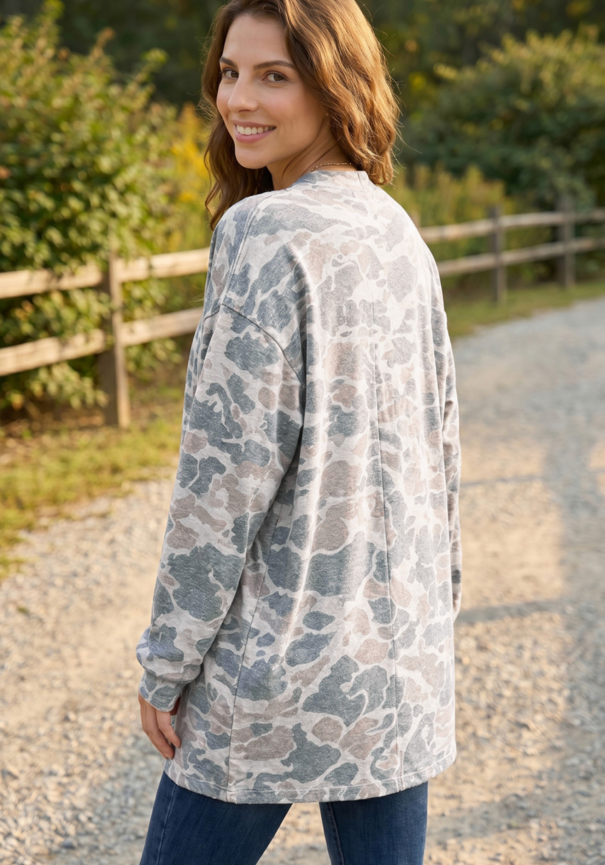 PLUS Camo LS Open Front Cardigan