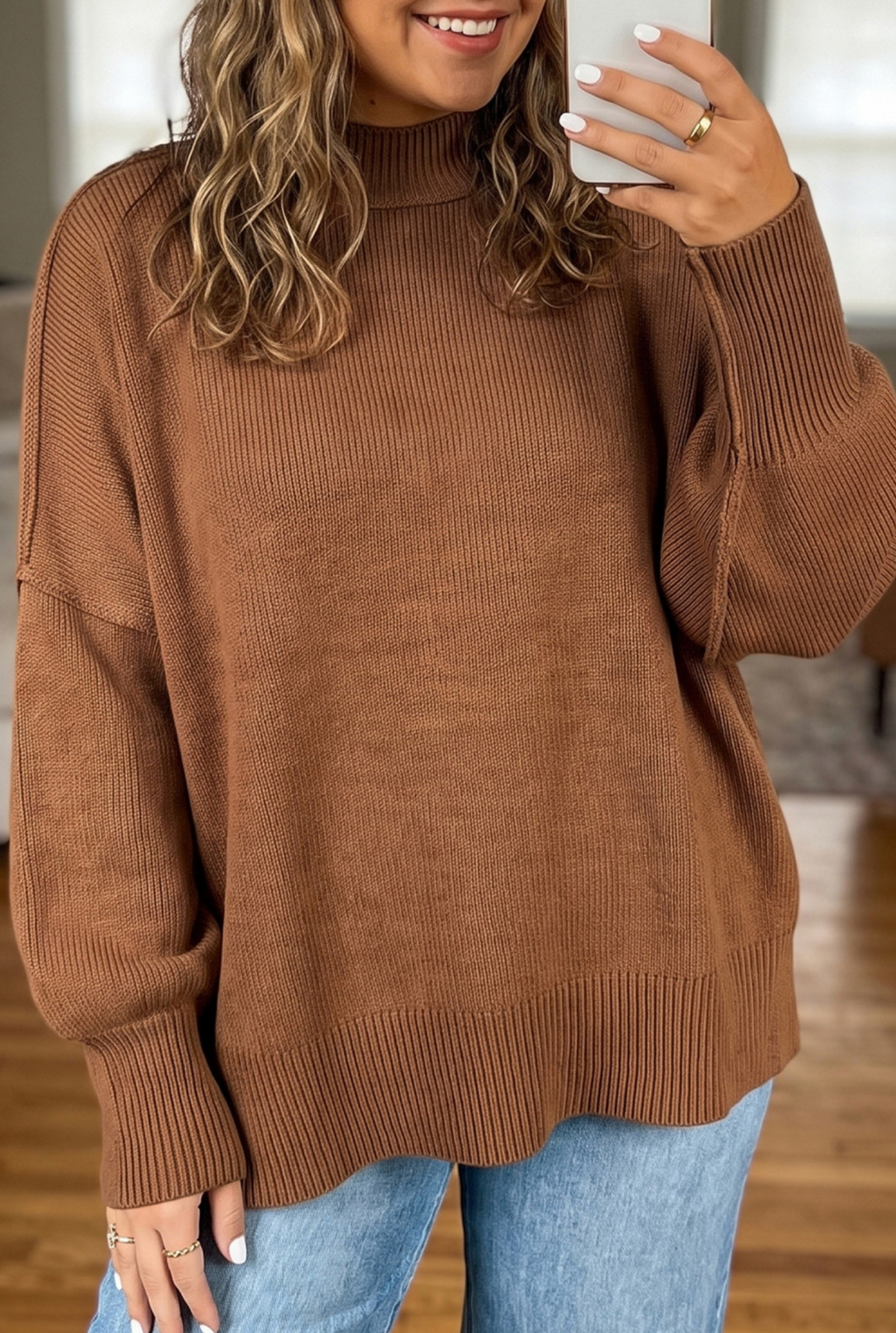 PLUS Chestnut Ribbed Knit Sweater
