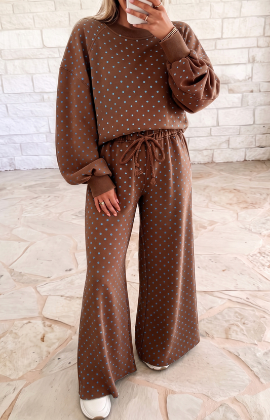 PLUS Brown Polka Dot Wide Leg Set