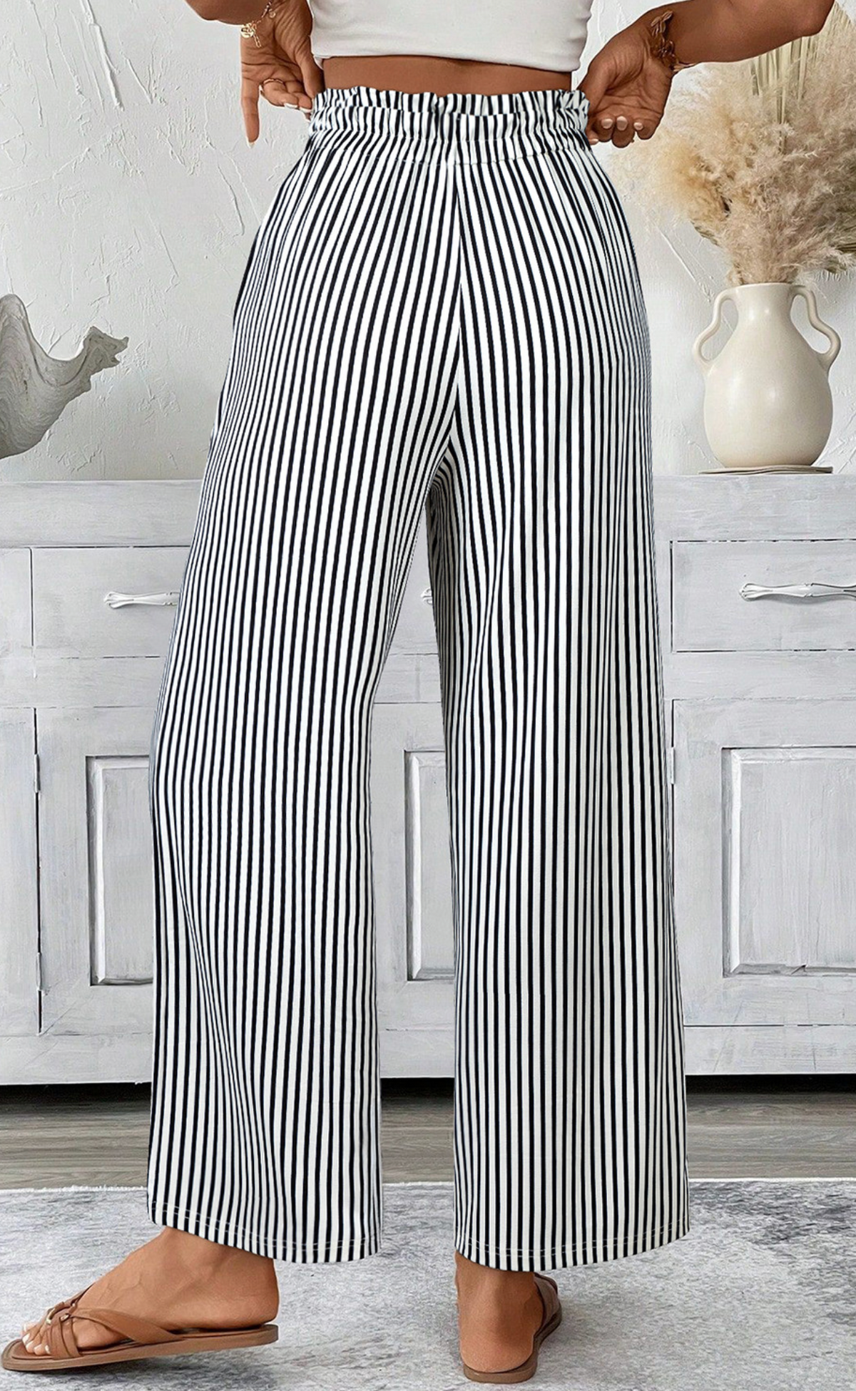 Black Stripe HW Loose Pants