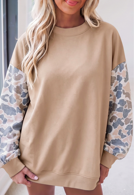 Beige/Camo Sleeved Sweatshirt