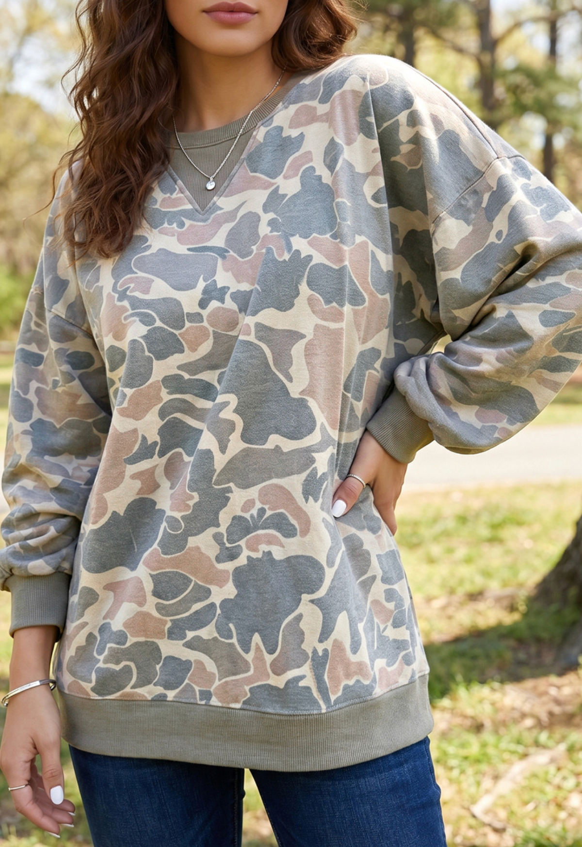 PLUS Camo/Green Trim Sweatshirt