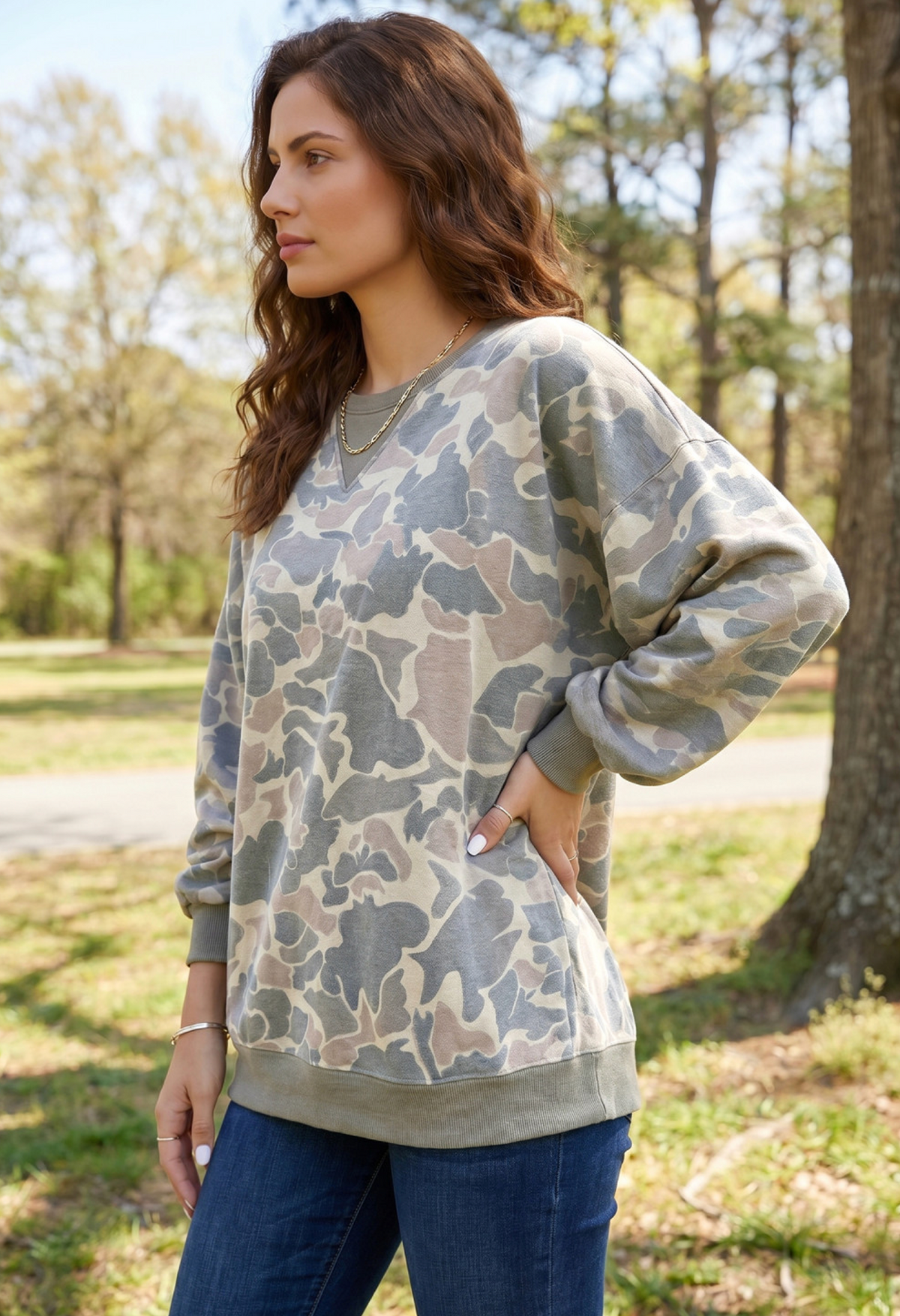 PLUS Camo/Green Trim Sweatshirt