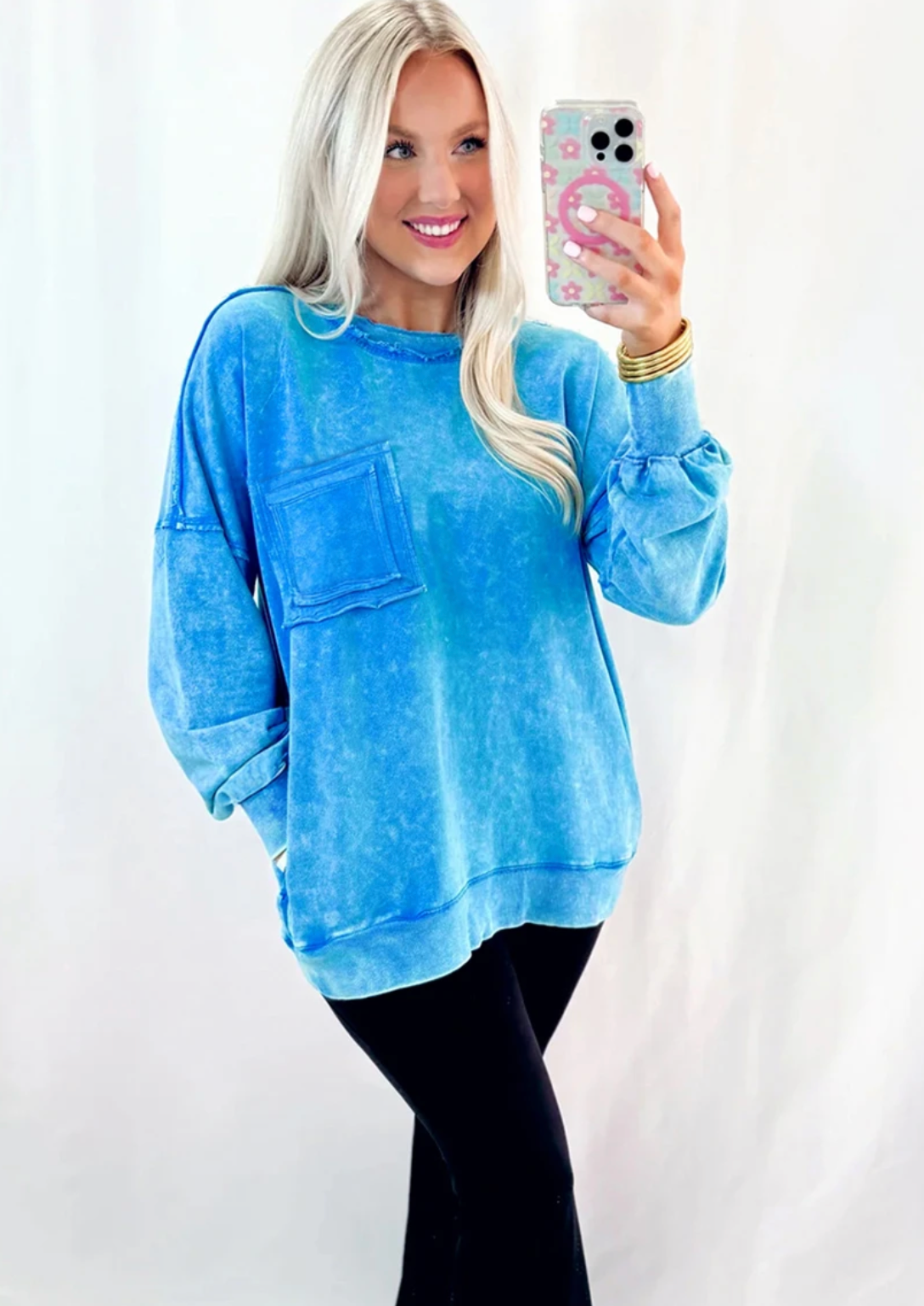 Blue Mineral Wash Pocket Sweatshirt