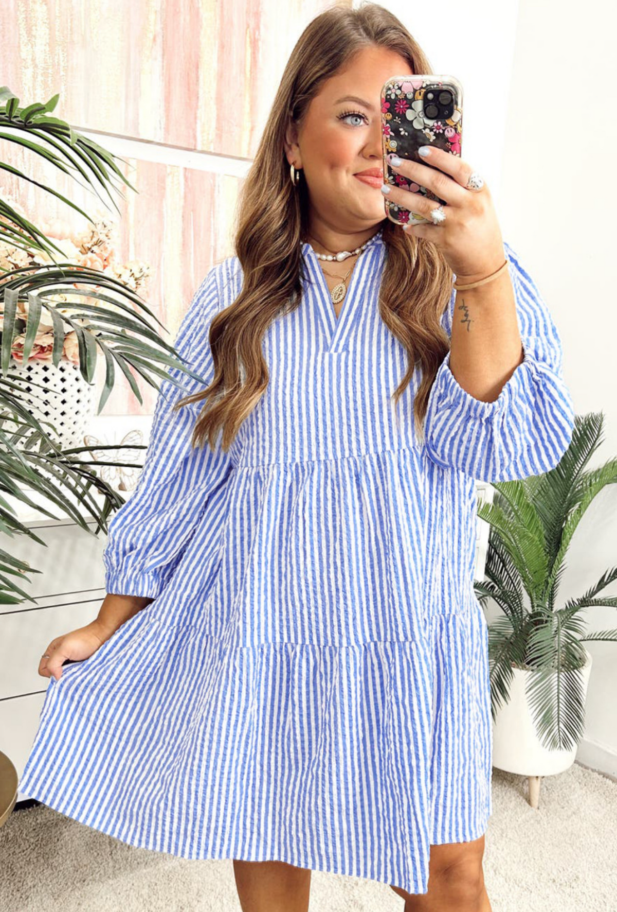 Sky Blue Stripe Seersucker Dress